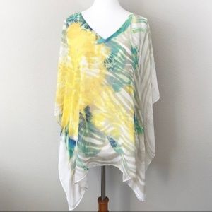 Chico's Sheer Tropical Print Poncho Style Top